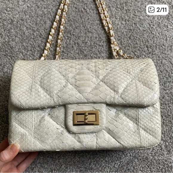 Genuine python quilted 2.55 ivory chain handbag - Picture 2 of 10